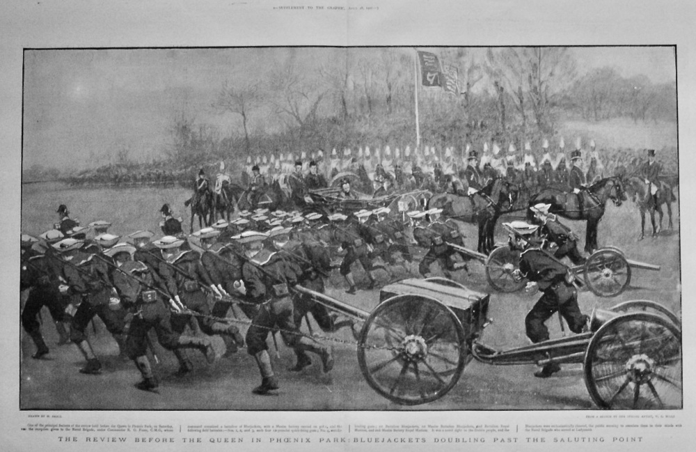The Review before the Queen in Phoenix Park :  Bluejackets Doubling Past the Saluting Point.  1900.