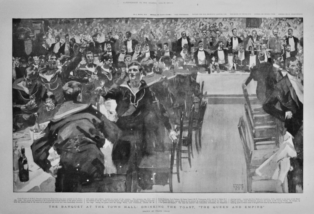 The Banquet at the Town Hall :  Drinking the Toast,  "The Queen and Empire".  (Naval Brigade Town Hall Portsmouth)  1900.