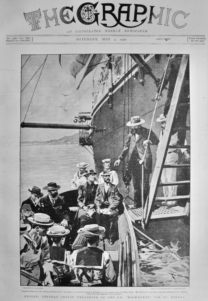 Exiled :  General Cronje Embarking on the S.S.  "Milwaukee" for St. Helena.  1900.