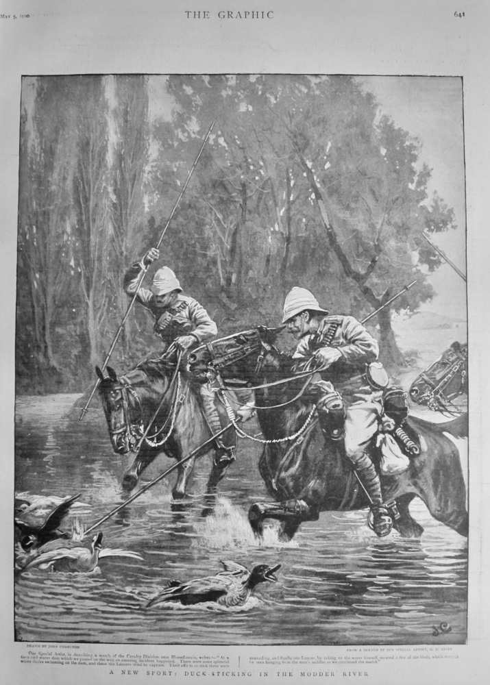 A New Sport :  Duck-Sticking in the Modder River.  1900.
