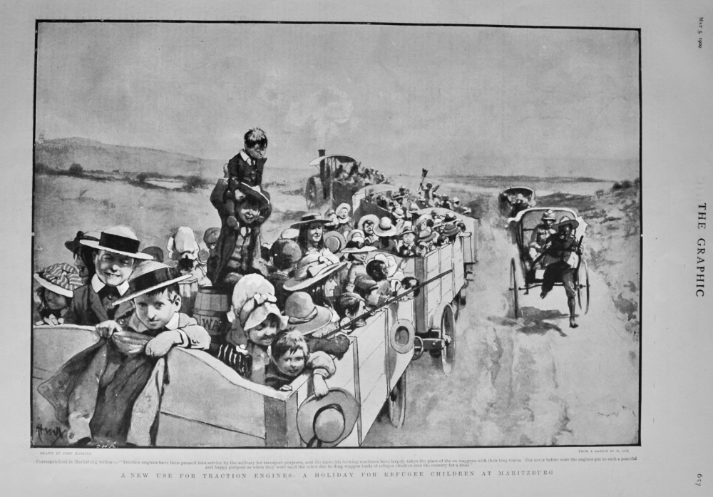 A New Use for Traction Engines :  A Holiday for Refugee Children at Maritzburg.  1900.