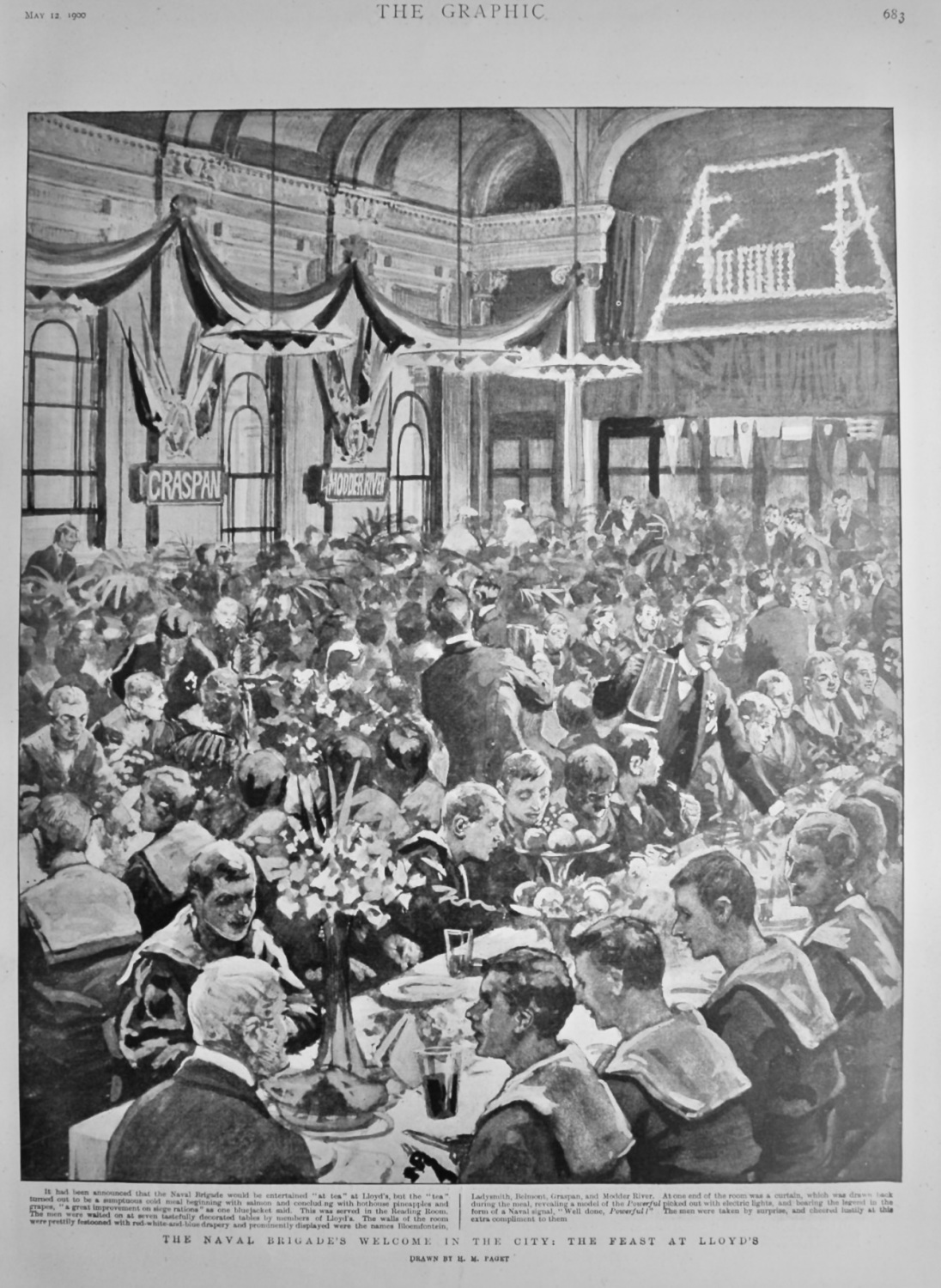 The Naval Brigade's Welcome in the City :  The Feast at Lloyd's.  1900.