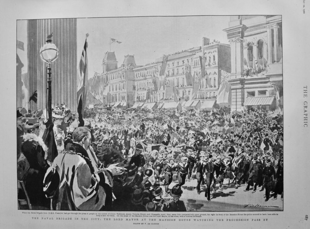 The Naval Brigade in the City :  The Lord Mayor at the Mansion House Watching the Procession Pass By.  1900.