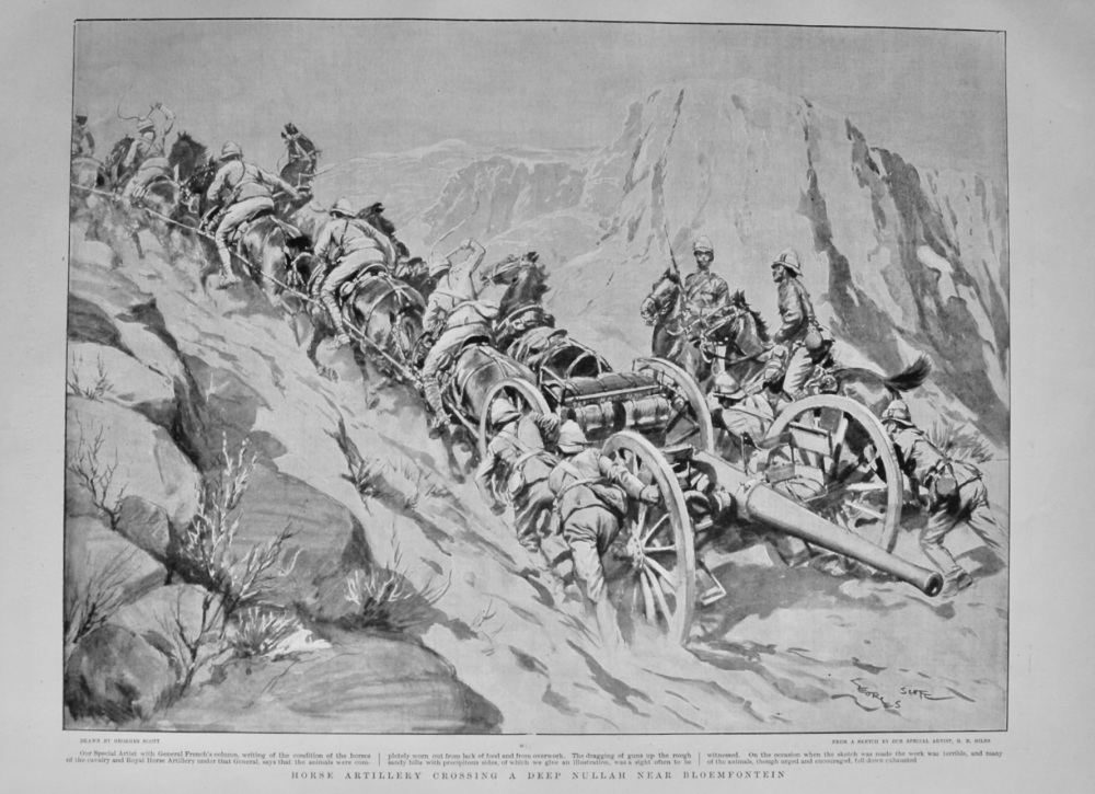 Horse Artillery Crossing a Deep Nullah near Bloemfontein.  1900.
