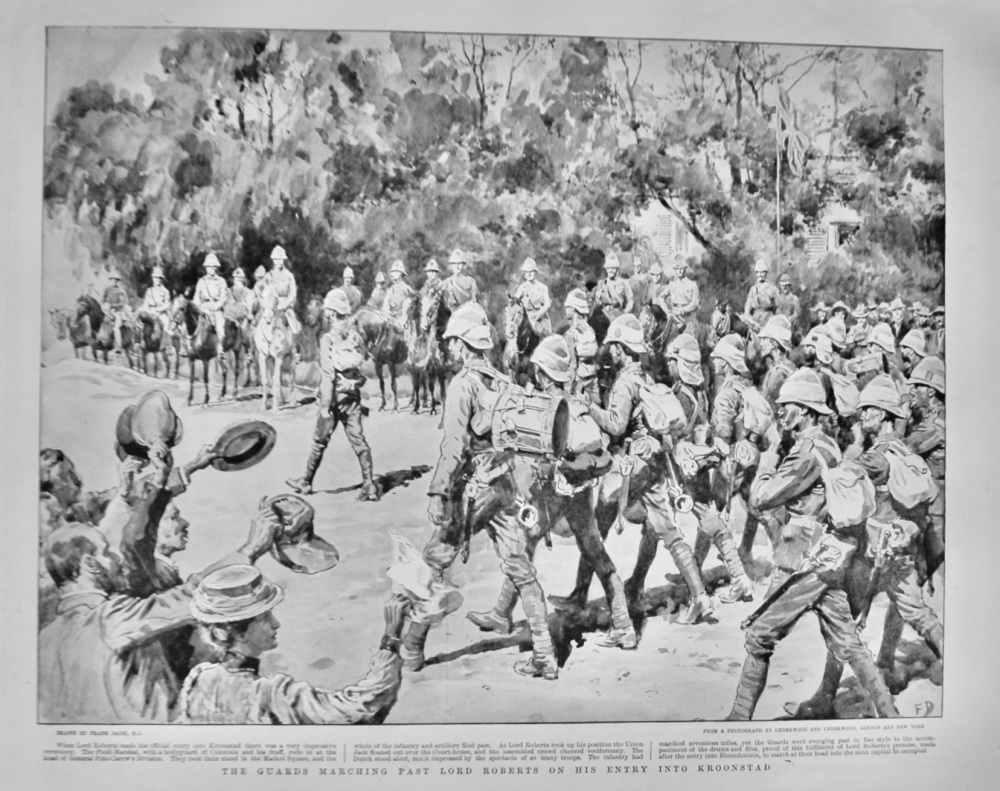 The Guards Marching Past Lord Roberts on his entry into Kroonstad.  1900.