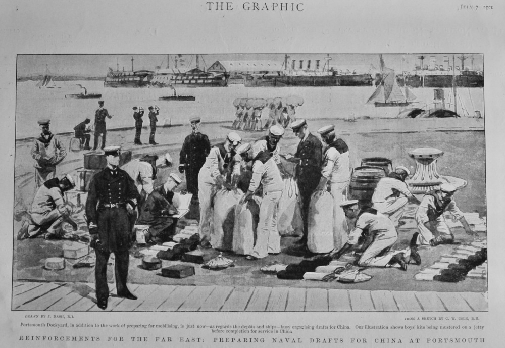 Reinforcements for the Far East :  Preparing Naval Drafts for China at Portsmouth.  1900.