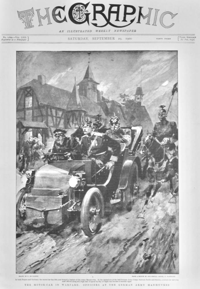 The Motor-Car in Warfare :  Officers at the German Army Manoeuvres.  1900.