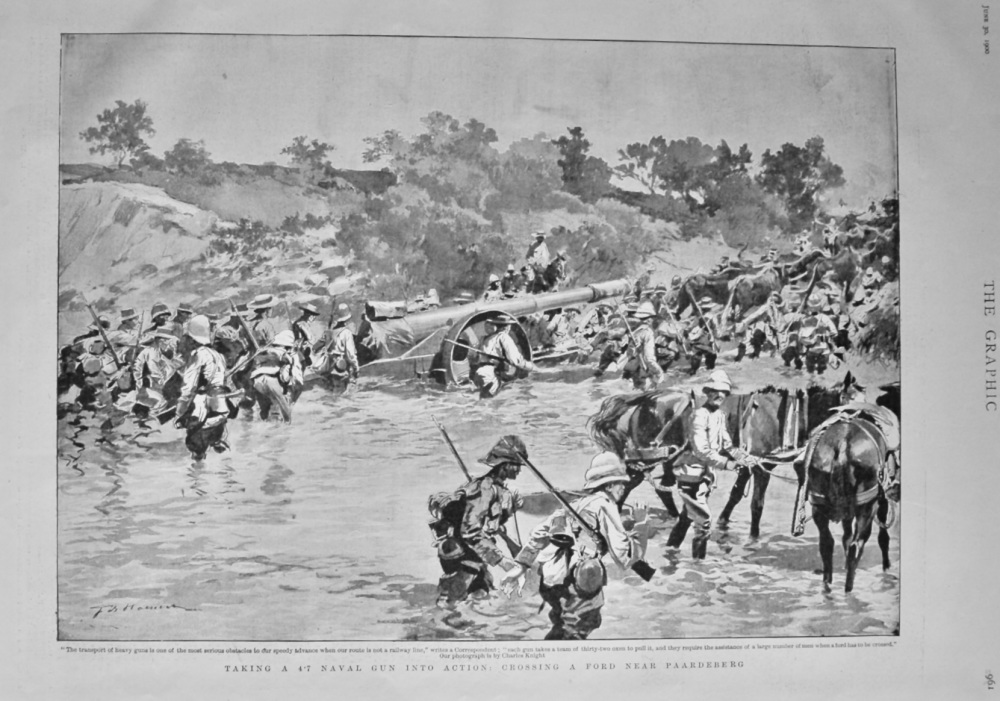 Taking a 4.7 Naval Gun into Action :  Crossing a Ford near Paardeberg. 1900