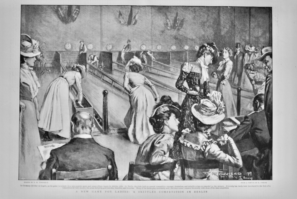 A Game for Ladies :  A Skittles Competition in Berlin.  1900.