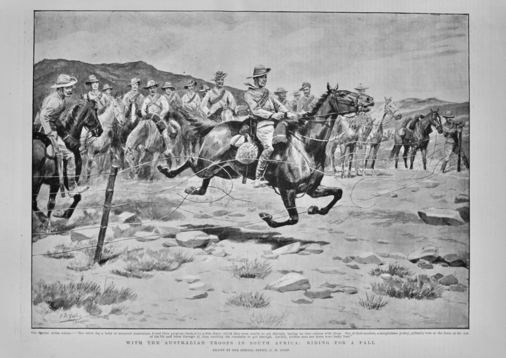With the Australian Troops in South Africa :  Riding for a Fall.  1900.