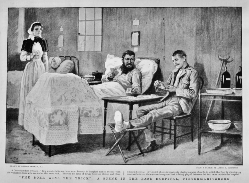 "The Boer wins the Trick" :  A Scene in the Base Hospital, Pietermaritzburg.  1900.