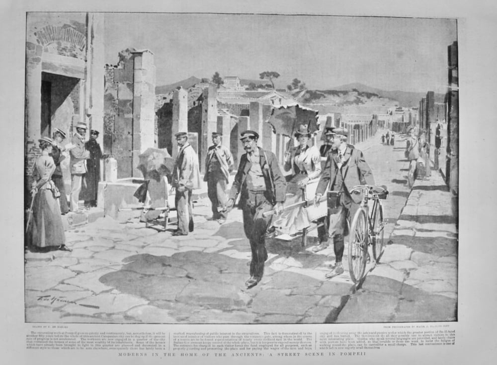 Moderns in the home of the Ancients :  A Street Scene in Pompeii.  1900.