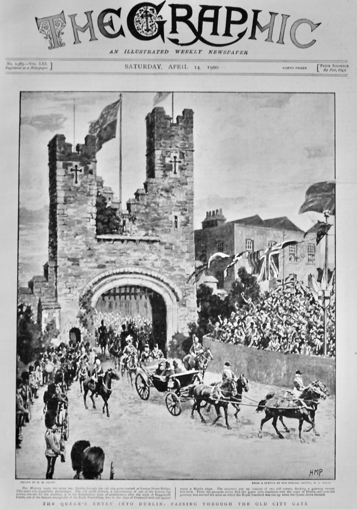 The Queen's Entry into Dublin :  Passing through the Old City Gate.  1900.