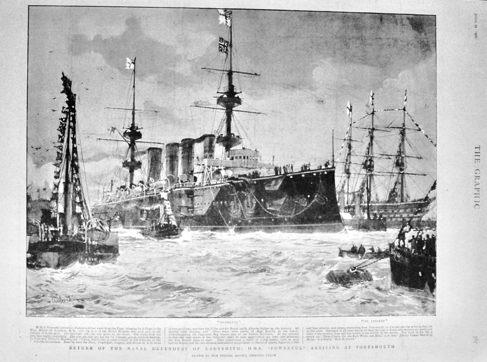 Return of the Naval Defenders of Ladysmith :  H.M.S. "Powerful" Arriving at Portsmouth.  1900.