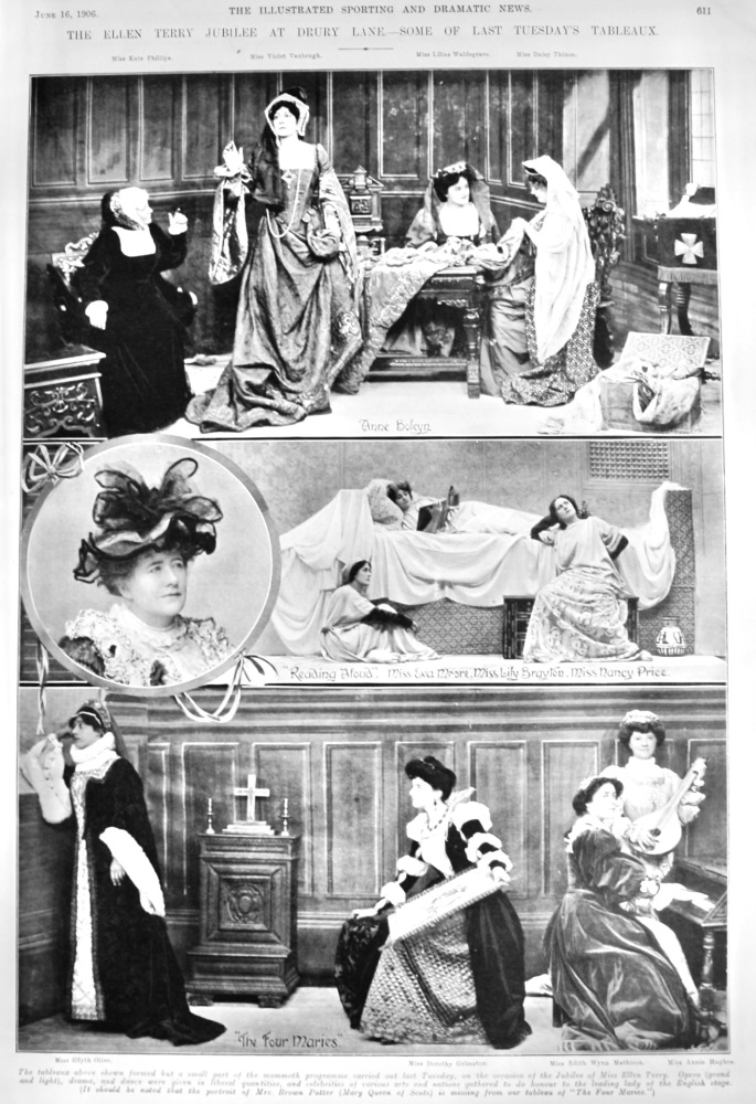 The Ellen Terry Jubilee at Drury Lane.- Some of Last Tuesday's Tableaux.  1906.