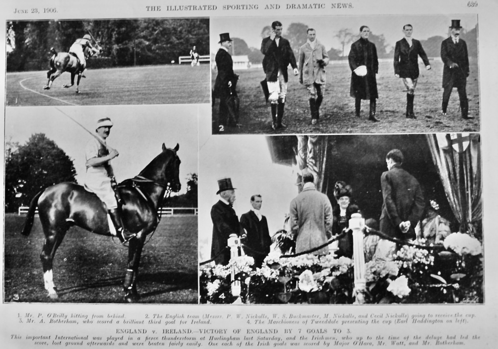 England v. Ireland.- Victory of England by 7 Goals to 3. (Polo).  1906.