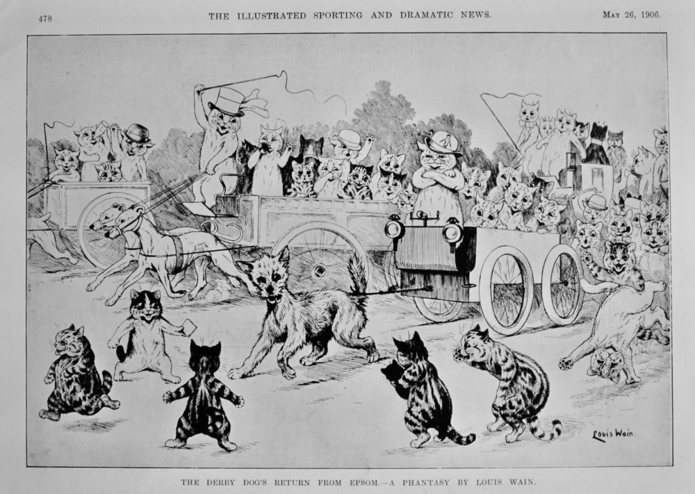 The Derby Dog's Return from Epsom.- A Phantasy by Louis Wain.  1906.