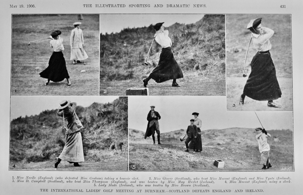 The International Ladies' Golf Meeting at Burnham.- Scotland defeats England and Ireland.  1906.
