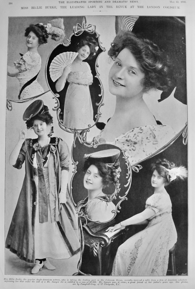 Miss Billie Burke, the leading Lady in the Revue at the London Coliseum.  1906.