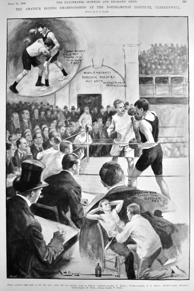 The Amateur Boxing Championships at the Northampton Institute, Clerkenwell.  1906.