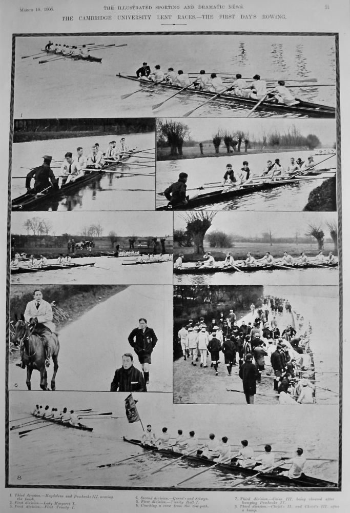 The Cambridge University Lent Races.- The First Day's Rowing.  1906.