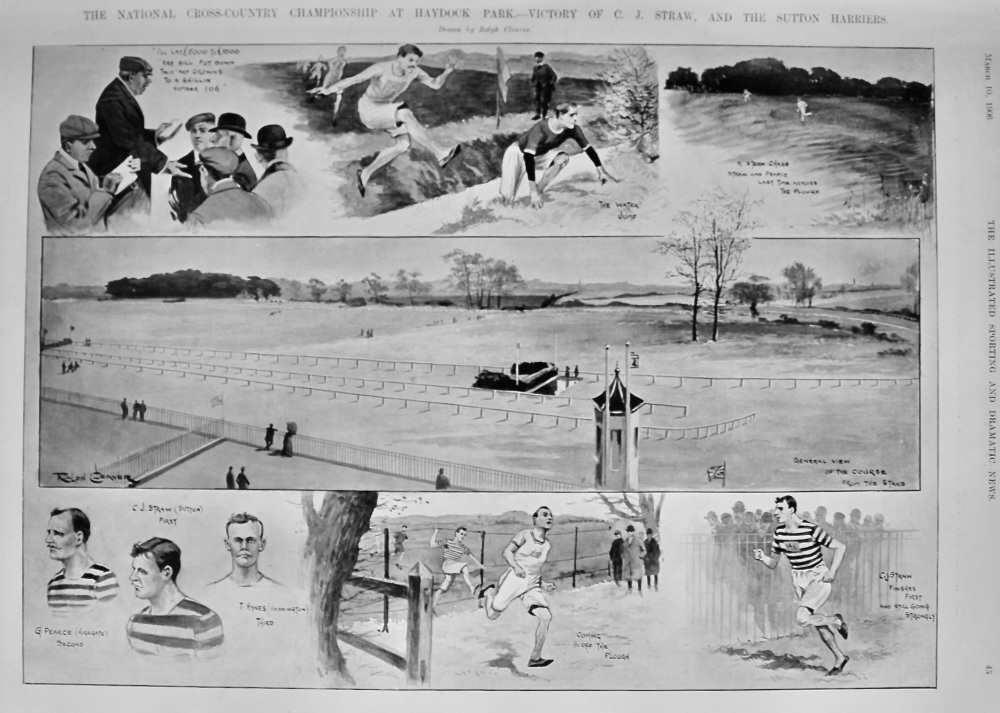 The National Cross-Country Championship at Haydock Park.- Victory of  C. J. Straw, and the Sutton Harriers.  1906.