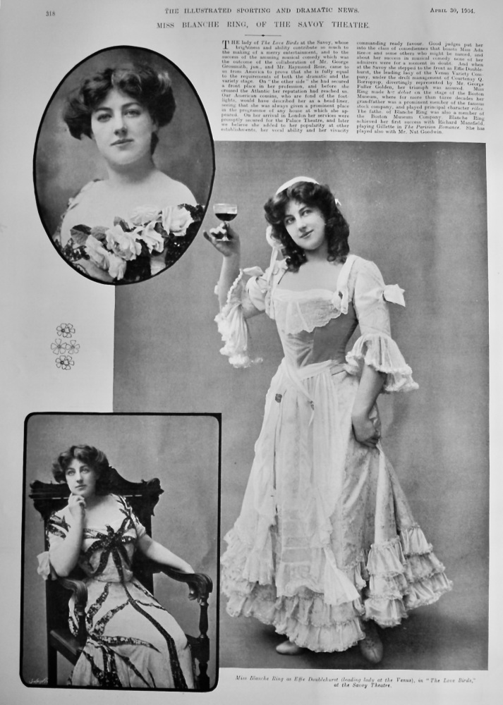 Miss Blanche Ring,  of the Savoy Theatre.  1904.