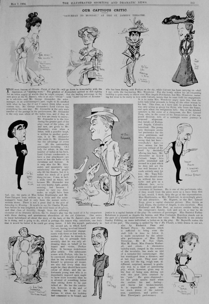 Our Captious Critic. May 7th, 1904. :  "Saturday to Monday," at the St. James's Theatre.  1904.