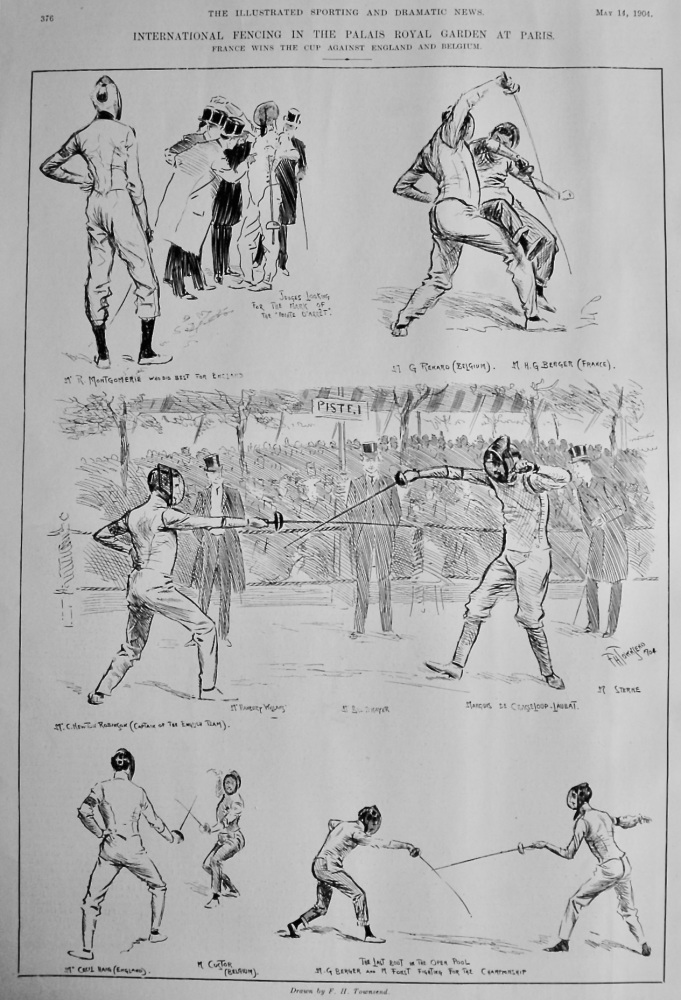 International Fencing in the Palais Royal Garden at Paris.  1904.