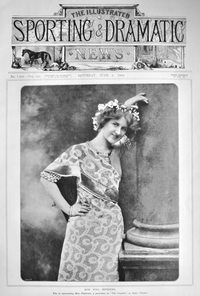 Miss Nina Evening, who is representing Miss Pinkerton, a governess, in "The Cingalee," at Daly's Theatre. 1904.
