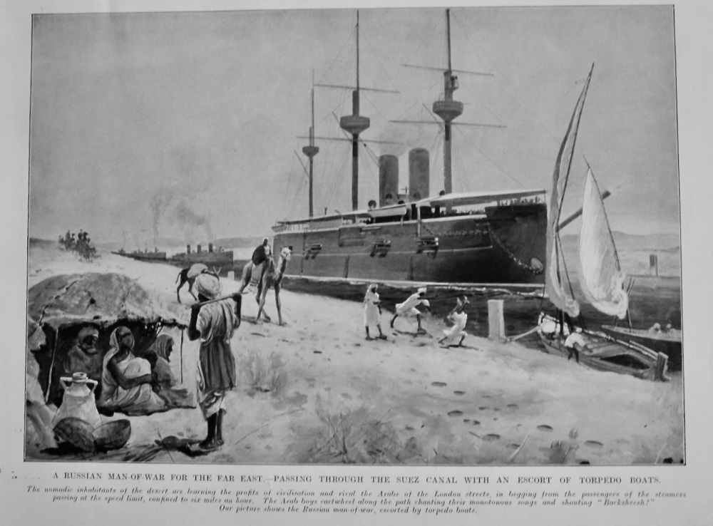 A Russian Man-of-War for the Far East.- Passing through the Suez Canal with