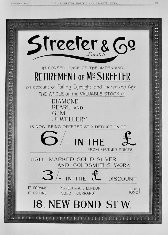 Streeter & Co. Limited.  1904. (Retirement Sale)