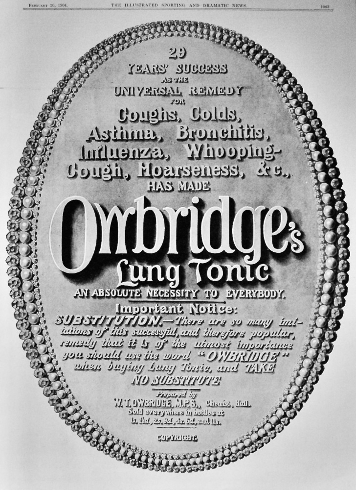 Owbridge's Lung Tonic.  1904.