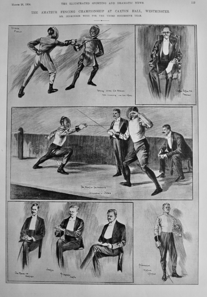The Amateur Fencing Championship at Caxton Hall, Westminster.  1904.