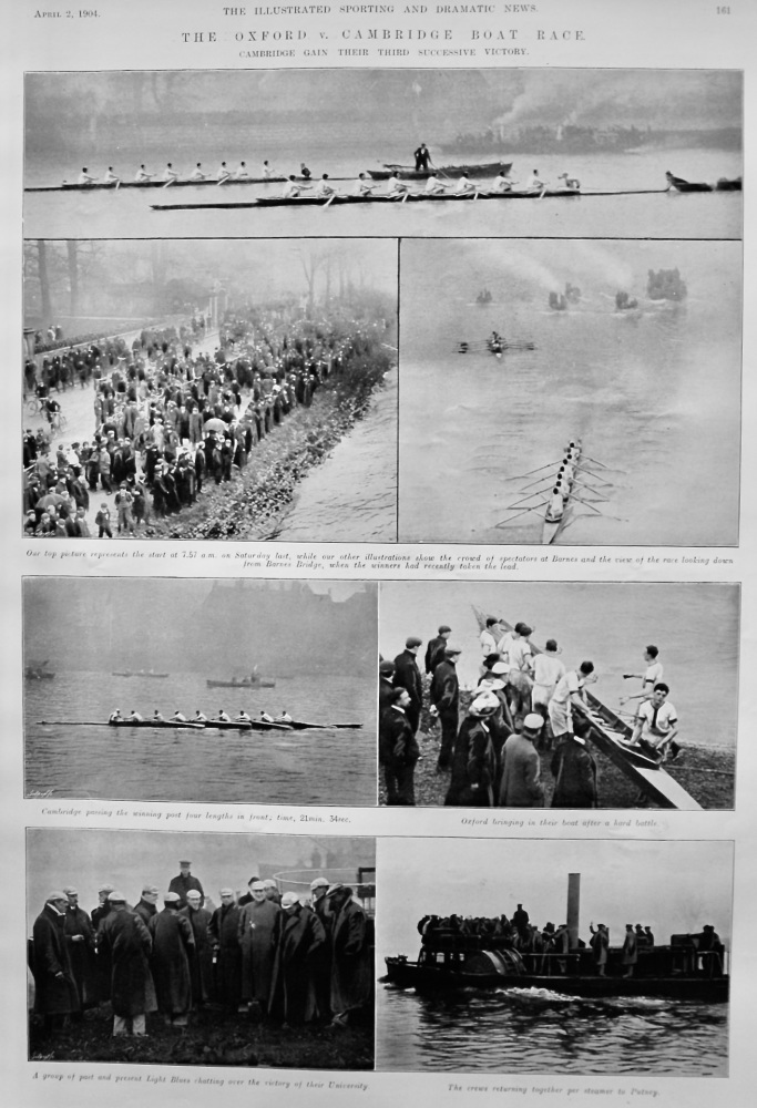 The Oxford v. Cambridge Boat Race. : Cambridge Gain their Third Successive Victory.  1904.