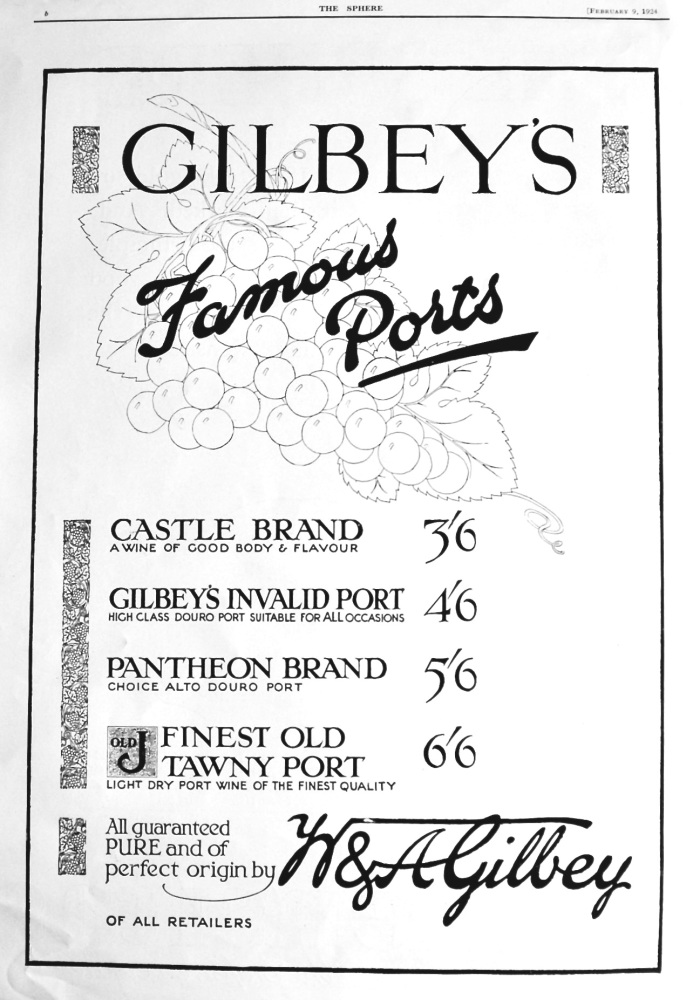 Gilbey's famous Ports.  &  "Kensitas" cigarettes.  1924.