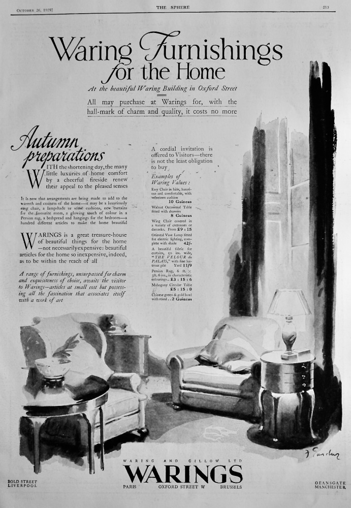 Waring Furnishings for the Home.  (Waring and Gillow Ltd.)  1929.