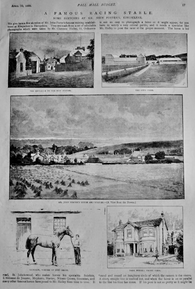 A Famous Racing Stable. :  Some Sketches at Mr. John Porter's, Kingsclere.  1891.