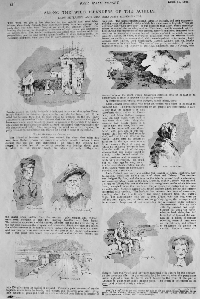 Among the Wild Islanders of the Achills. : Lady Zetland's and Miss Balfour's Experiences.  1891.