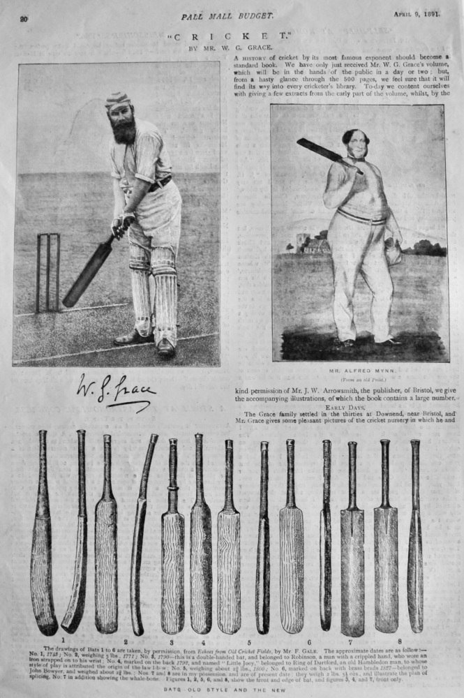"Cricket." by Mr. W. G. Grace.  1891.