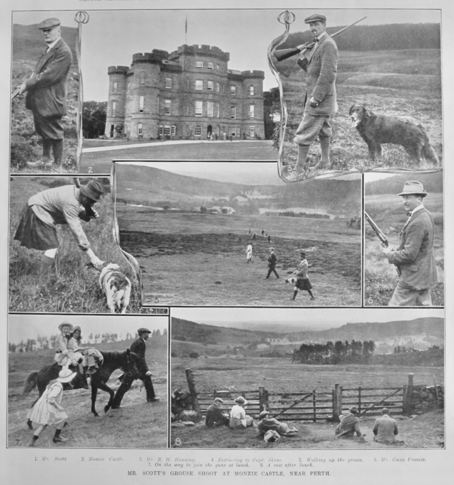 Mr. Scott's Grouse Shoot at Monzie Castle, near Perth.  1913.