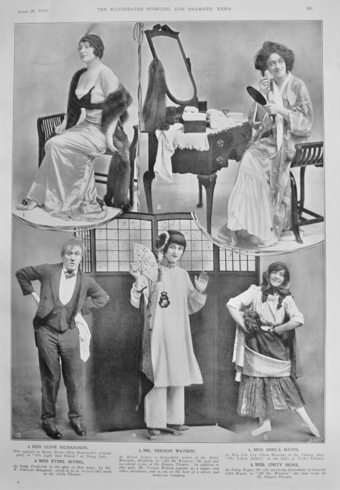 Actors and Actresses from the Stage, April 1913.  