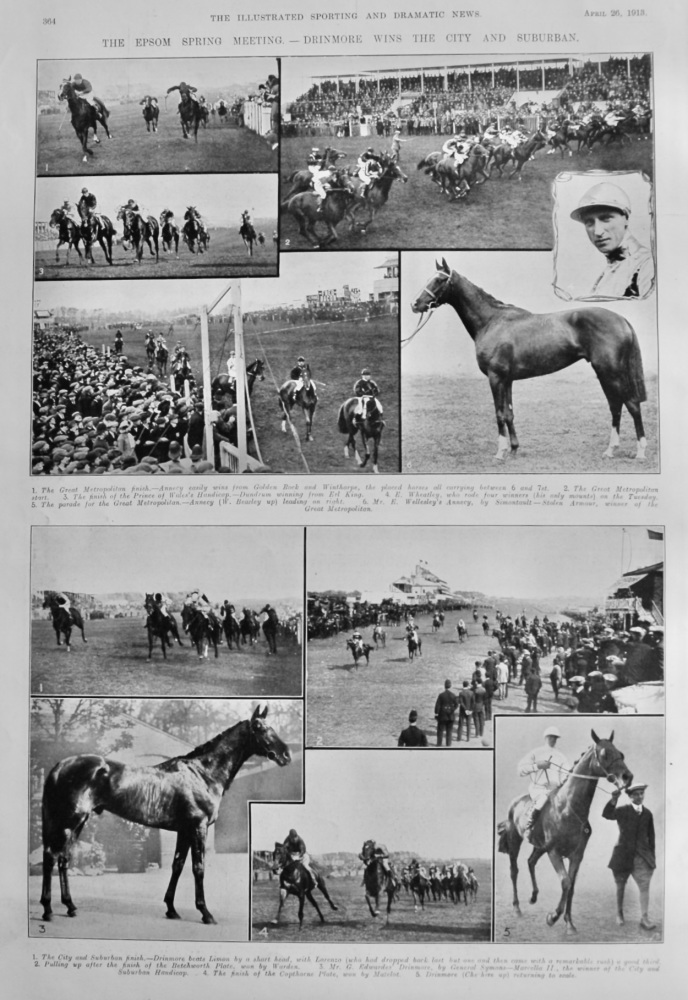 The Epsom Spring Meeting.- Drinmore wins the City and Suburban.  1913.