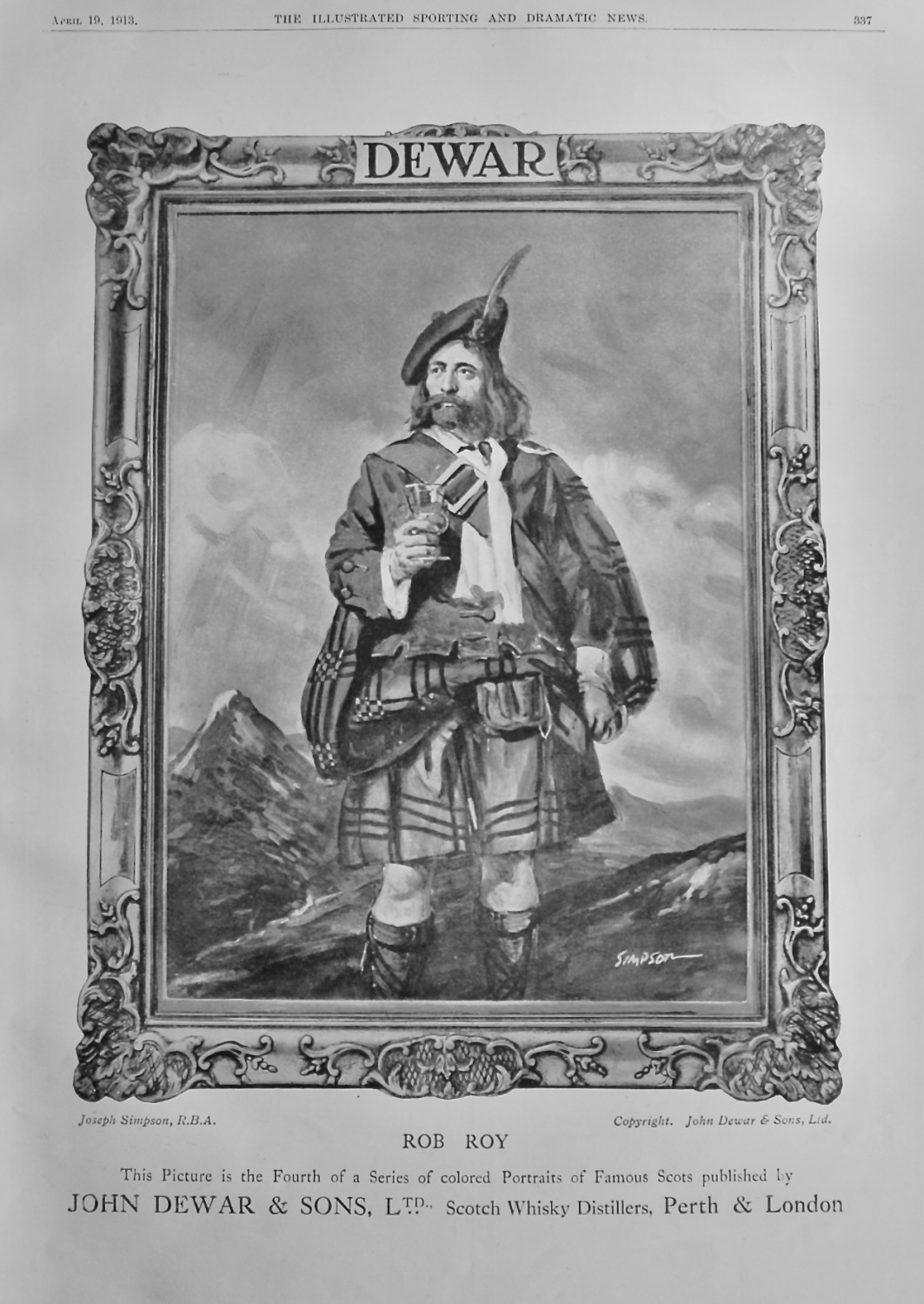 John Dewar & Sons, Ltd.  (Scotch Whisky).  1913.