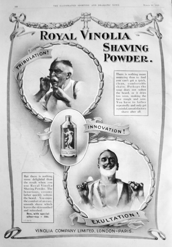 Royal Vinolia Shaving Powder.  1913.