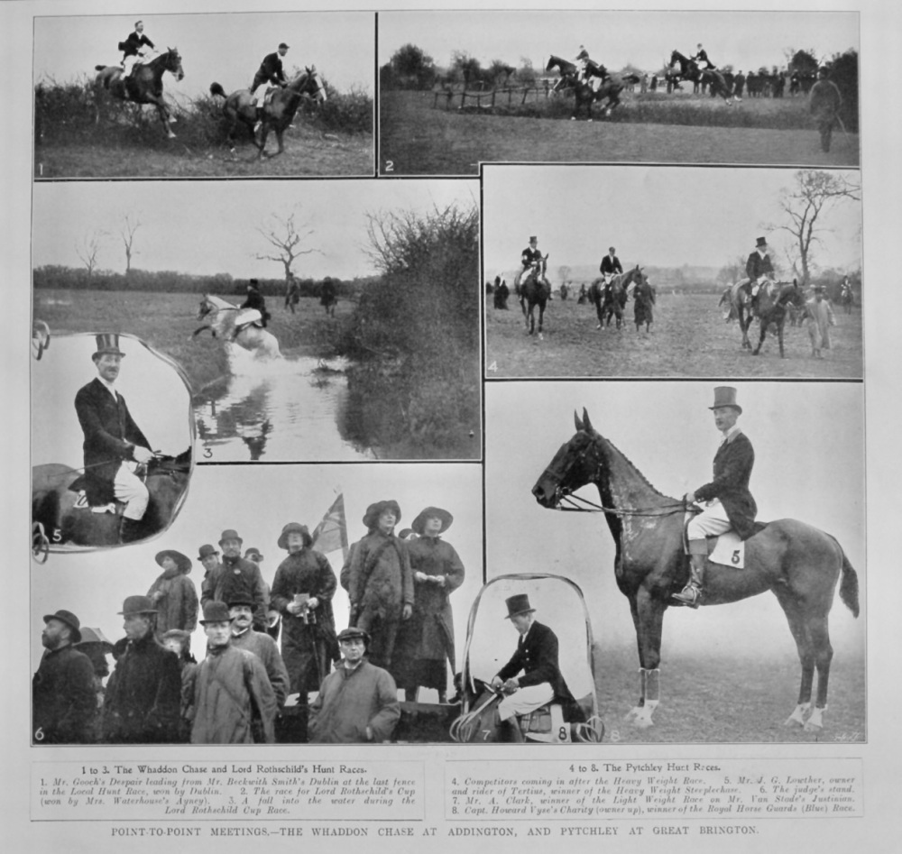 Point-to-Point Meetings.- The Whaddon Chase at Addington, and Pytchley at Great Brington.  1913.
