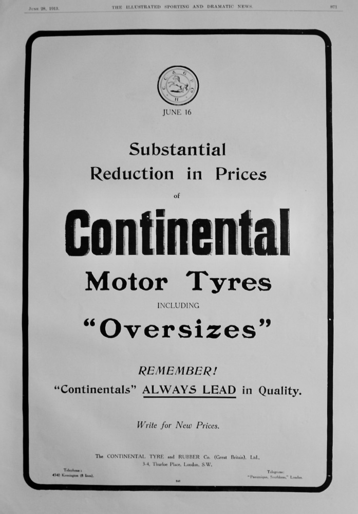 Continental Motor Tyres.  1913.