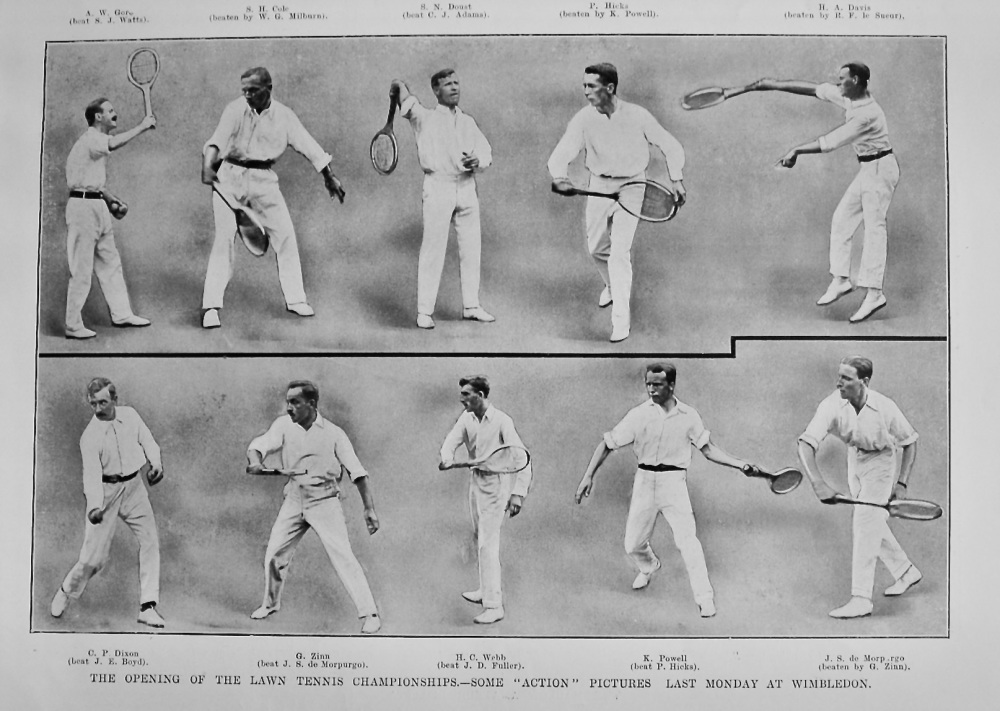 The Opening of the Lawn Tennis Championships.- Some "Action" Pictures Last Monday at Wimbledon.  1913.