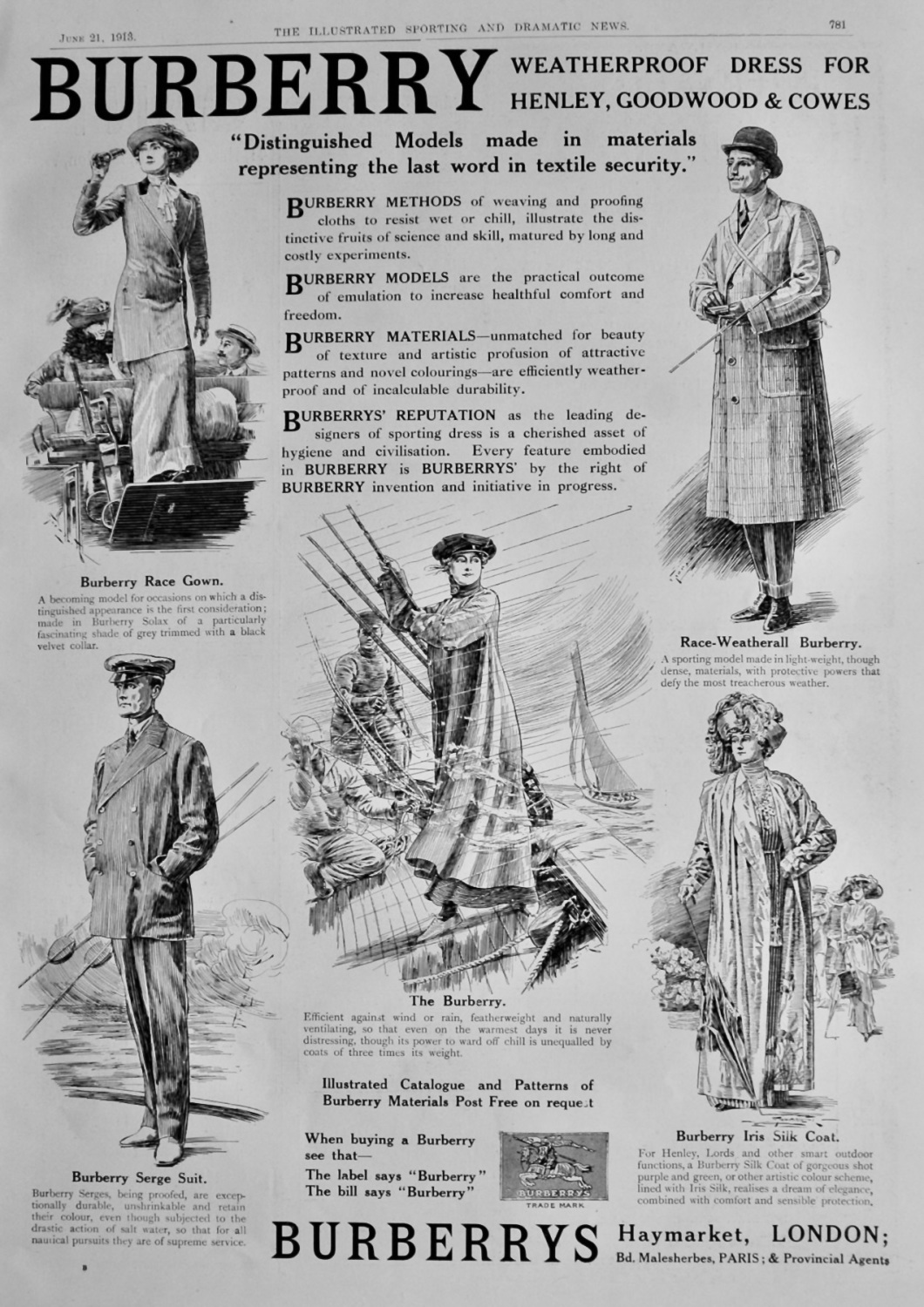 Burberry,  Weatherproof Dress for Henley, Goodwood, & Cowes.  1913.