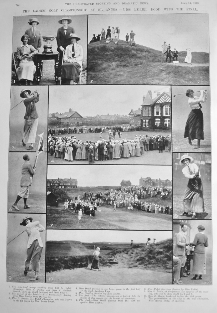 The Ladies' Golf Championship at St. Annes - Miss Muriel Dodd wins the Final.  1913.